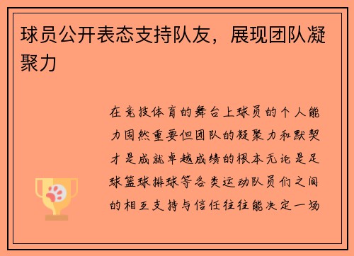 球员公开表态支持队友，展现团队凝聚力