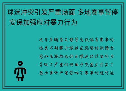 球迷冲突引发严重场面 多地赛事暂停 安保加强应对暴力行为